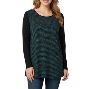 Sandwich Casual Long Sleeve Two Tone Round Neck Top Size 42 Large Blue Black